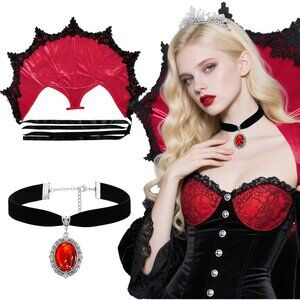 Gothic Collar Red Lace Victorian Stand Up Vampire Cosplay Halloween